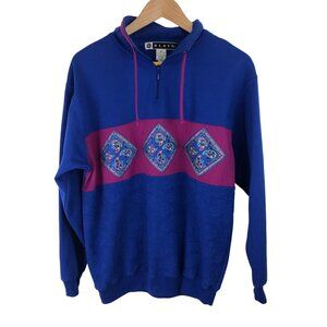 Blast Womens SIze M Blue/Purple 1/4 Zip Textured Embroidered Paisley Sweatshirt